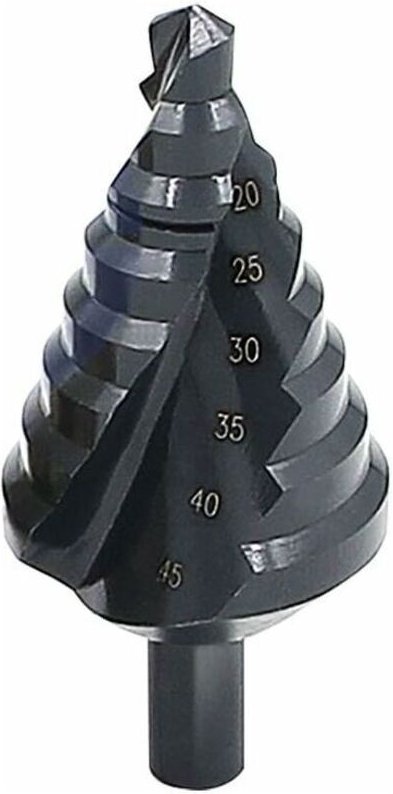 Nitrierspiral-Stufenbohrer Mehrlochbohrer 10–45 mm, 8 Stufenbohrungen, zum Aufbohren, für Blech, PVC und Holzbearbeitung...