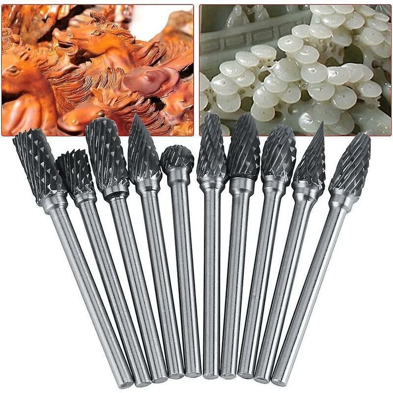 Hartmetallfräser-Set, 10-teilige Wolframkarbid-Rotationsfeile mit 3 mm Fräsern und 6 mm Schaft