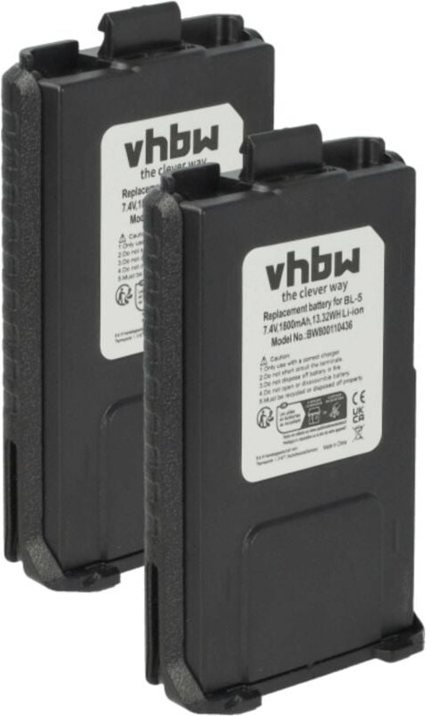 Vhbw - 2x Akku kompatibel mit tyt TH-F8, TH-F9 Funkgerät, Walkie Talkie (1800 mAh, 7,4 v, Li-Ion)