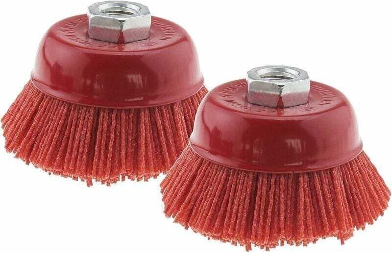 Schleifbürste mit Nylonfaden und Stahlgewinde M14x2, 75 mm, rot (2 Stück)