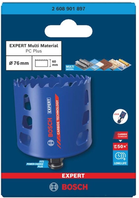 Bosch EXPERT Lochsäge Multi Material Power Change Plus, 76 x 60 mm