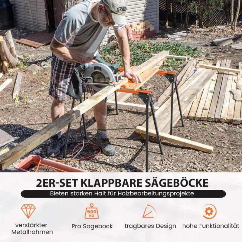 2 x sagebock arbeitsbock klappbar gerustbock bis zu 500 kg belastbar 965 x 47 x 76 cm