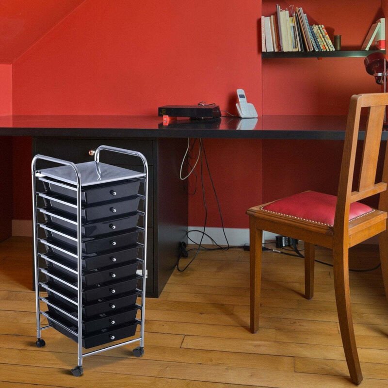 Northix - Rollwagen rollcontainer badrollwagen badtrolley beistellwagen mit 10 schubladen schwarz