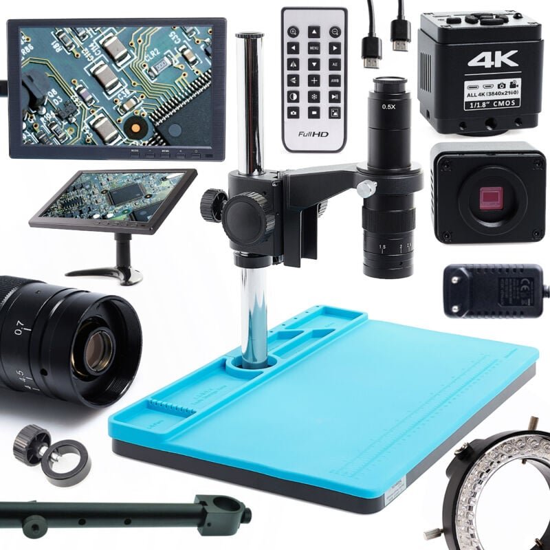 10A Solo-Digitalmikroskop + einstellbare 60XLED-Beleuchtung + 10-Zoll-Display + Displayhalter + Silikonbasis + schwarze ...
