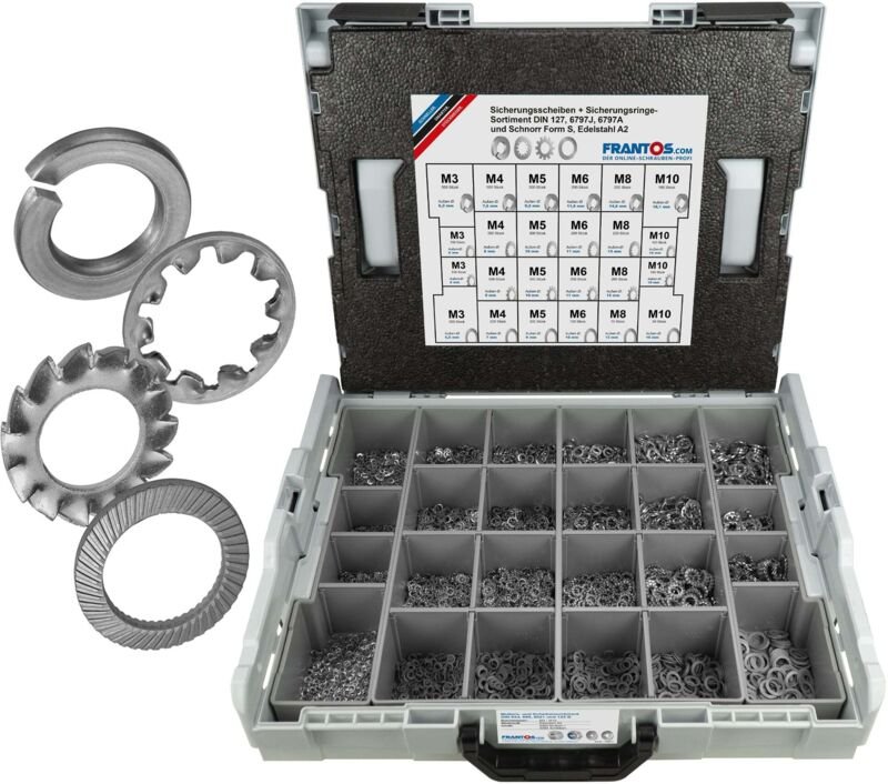 FRANTOS L-BOXX 6225 tlg. Sicherungsscheiben & Sicherungsringen Sortiment (Edelstahl A2)