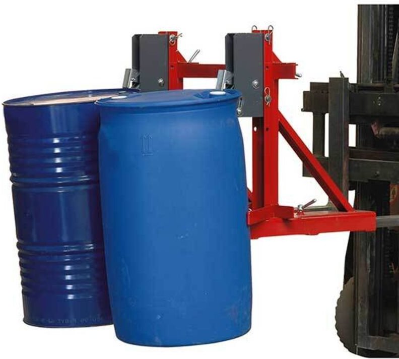 Automatische vertikale Doppel-Fassklammer – Metall- und Kunststofffässer von 60 bis 220 l – max. Tragkraft 1000 kg - 840...