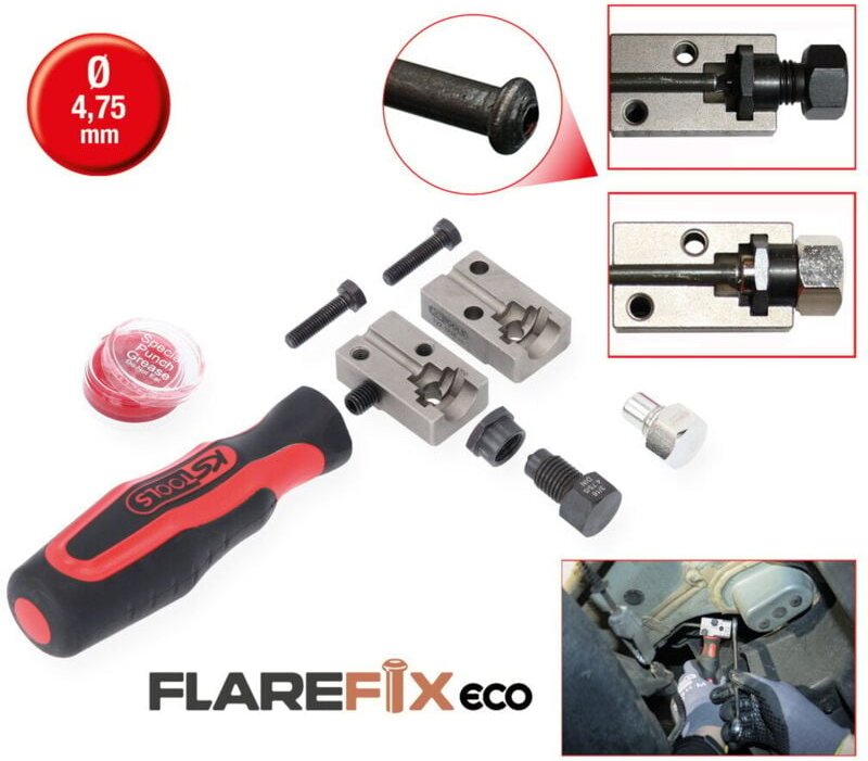 Ks Tools 122.1215 FLAREFIXeco 4,75 mm Universal-Bremsleitungs-Bördelgerät-Satz, 4-tlg