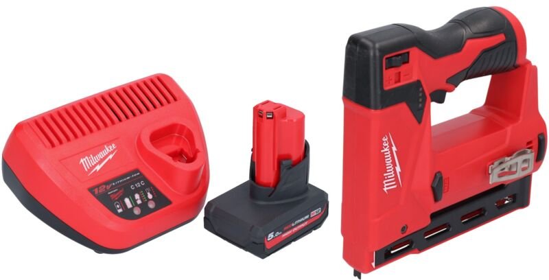 Milwaukee M12 BST-501 Akku Tacker 12 V 6 - 14 mm + 1x Akku 5,0 Ah + Ladegerät
