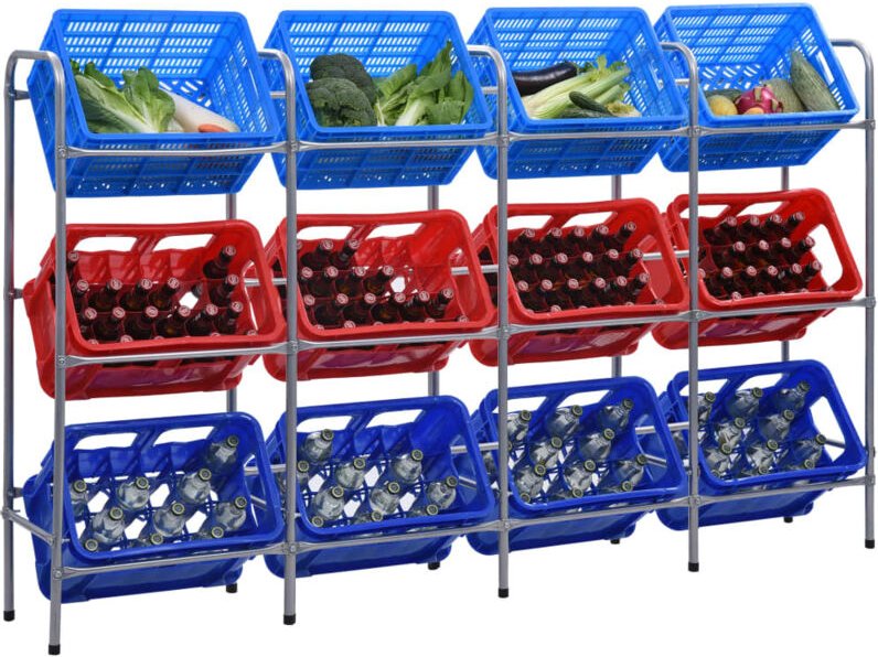 Kistenregal für 12 Kisten Silbern 190x33x116 cm Stahl Vidaxl
