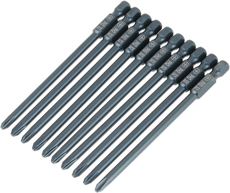 10-teiliges magnetisches Stahlschraubendreher-Bit-Set – PH2 – 1/4-Zoll-Sechskantschaft, 100 mm, für Druckluftschrauber u...