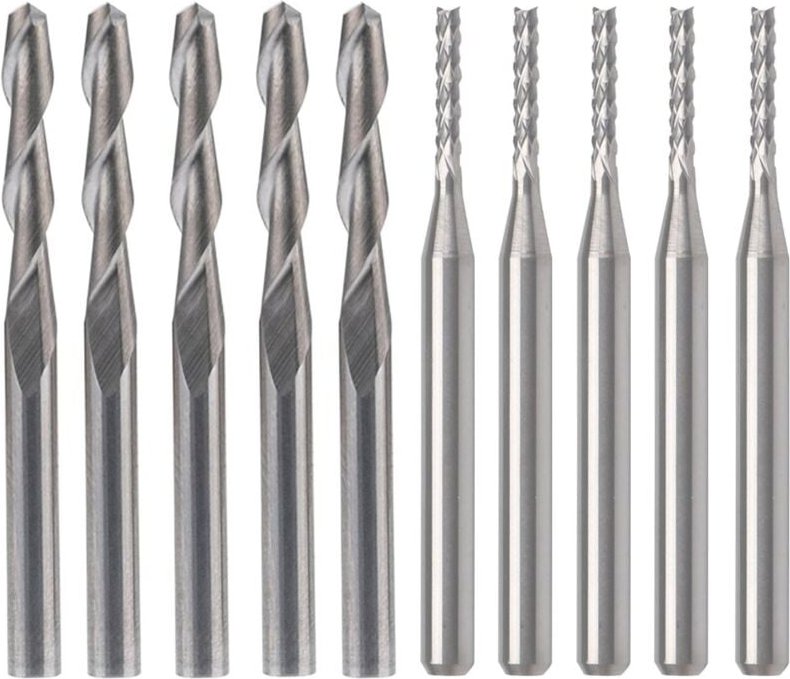 Wolframkarbid-Schaftfräser, 5 Stück 1,5 mm Fräser und 5 Stück 1/8 Zoll 3,175 mm flaches Nasen-Upcut-Spiralnut-Set-Werkze...