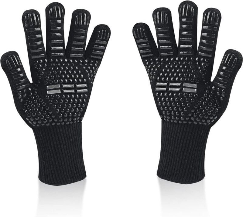 Universal Grillhandschuhe, Hitzebeständig bis 800°C, Rutschfest, Flammhemmend, Silikon, Mit Unterarmschutz, Für Grill, B...