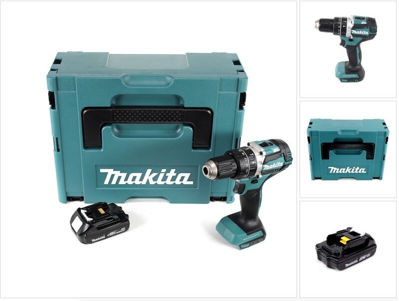 Makita DHP 484 Y1J 18V Brushless Li-Ion Akku Schlagbohrschrauber im Makpac inkl. 1x BL 1815 N 1,5 Ah Akku - ohne Ladeger...