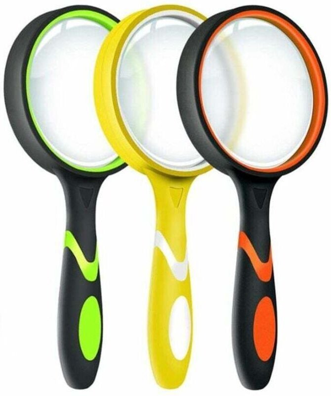 Set mit 3 Leselupen (10-fache Vergrößerung) für Kinder, tragbare, rutschfeste Lupen, große 75-mm-Linsen