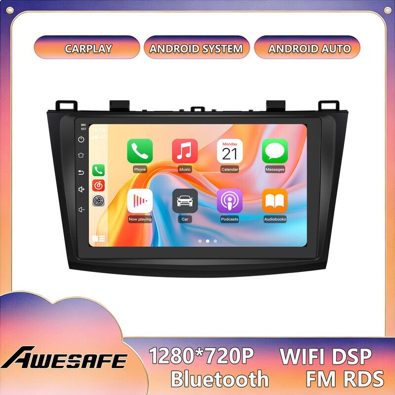 AWESAFE Autoradio Android 13 für Mazda (2009-2013) 2GB+32GB mit 9'' Touchscreen CarPlay GPS WiFi USB SD Bluetooth Androi...
