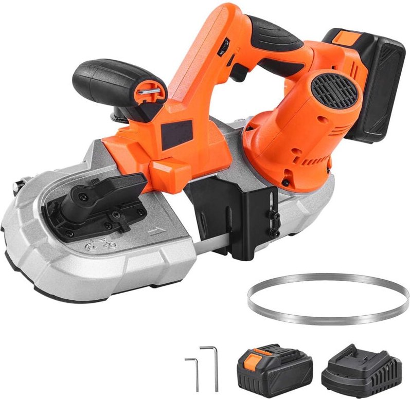 Mophorn 20 V Akku-Bandsäge, Schnitttiefe 65 x 65 mm, mit bürstenlosem Motor, 4000 mAh Akku und Ladegerät, regelbare Gesc...