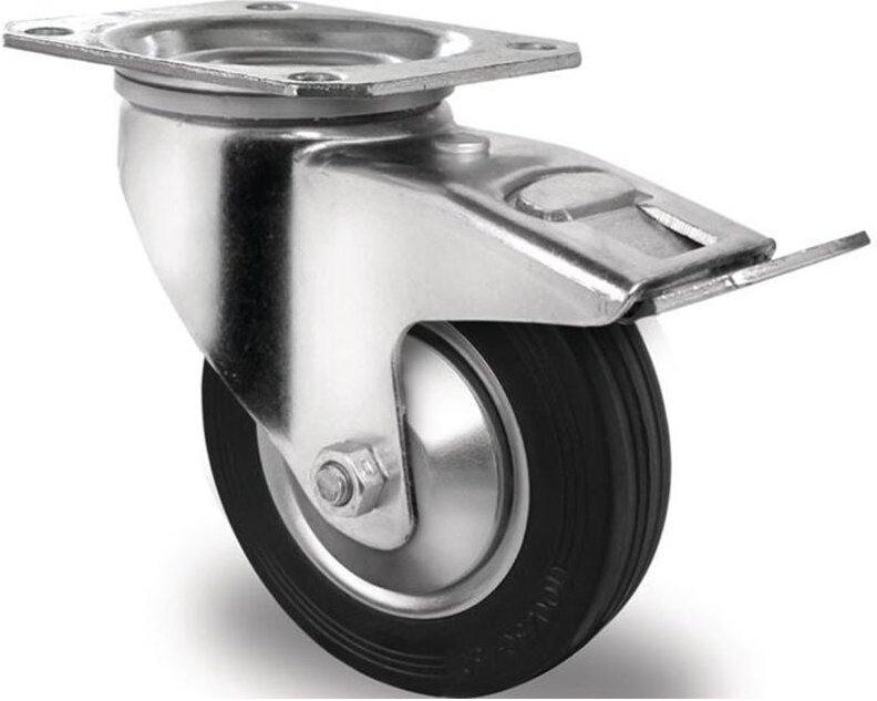 Lenkrolle Rad-Ø 160 mm Tragfähigkeit 135 kg mit Totalfeststeller Vollgummi 135x110mm