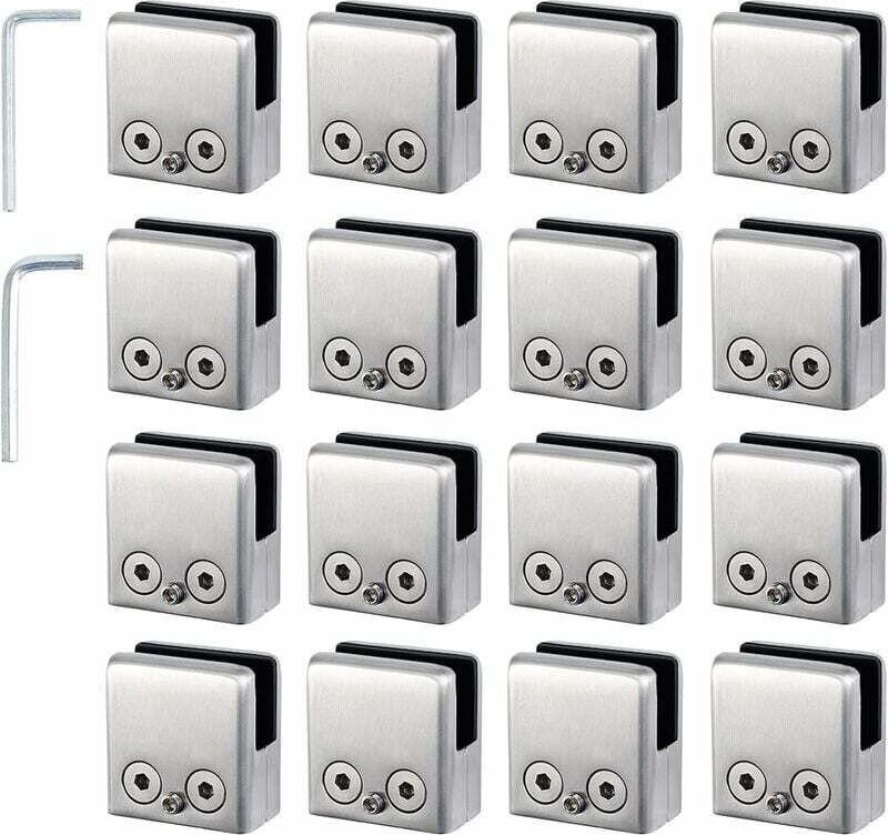 16 Stück Glasklemmen, 8–10 mm, Edelstahl 304, verstellbarer Winkel, Wandspiegelbefestigung, für Treppengeländer, Poolzau...