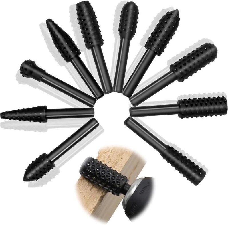 10-teiliges Holzfräser-Set für Bohrmaschine, Holzraspel, HSS-Fräser für Akkuschrauber, Nutfräser, Zapfenfräser, Kegelfrä...