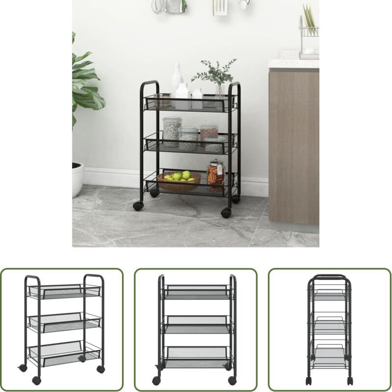 Schrankwagen - Küchenwagen 3 Etagen Schwarz 46x26x64 cm Eisen