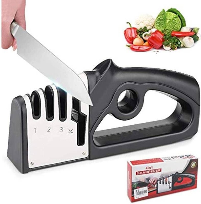 4-in-1-Handschärfer: Wolframstahl-, Diamant-, Keramik- und Scherenschärfer für grobes und mittleres Schleifen