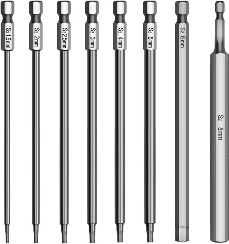 8 Stück Torx Bit Lang, 150mm Set, 1/4" Hexagon Innensechskant Schraubendreher Set für H1.5, H2, H2.5, H3, H4, H5, H6, H8