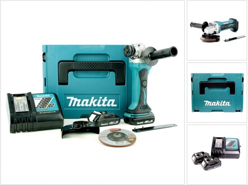 Makita DGA 452 RYJ Akku Winkelschleifer 18V 115mm + 2x Akku 1,5Ah + Ladegerät + Makpac