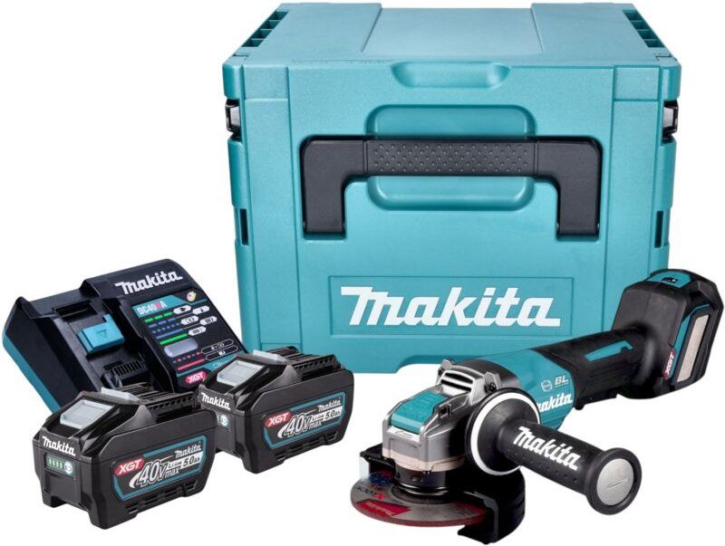 Makita GA 044 GT201 Akku Winkelschleifer 40 V max. 125 mm X-LOCK Brushless + 2x Akku 5,0 Ah + Ladegerät + Makpac