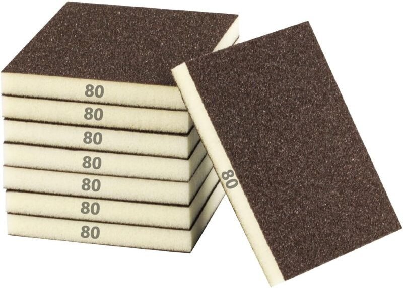 Set mit 8 Schleifschwämmen, Körnung 80, abwaschbar mit Wasser und trocken, für Holz, Metall, Kunststoff, Gipskarton oder...