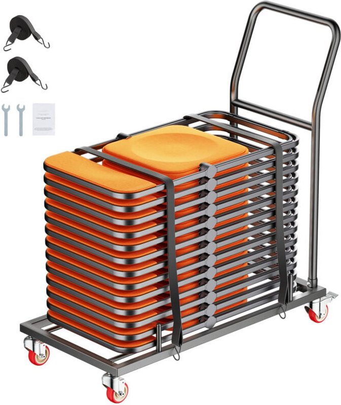 Mophorn - Klappstuhlständer, 136 kg Tragkraft, L-förmiger Stuhlwagen für 25 Stühle, robuste Metall-Aufbewahrungskarre mi...
