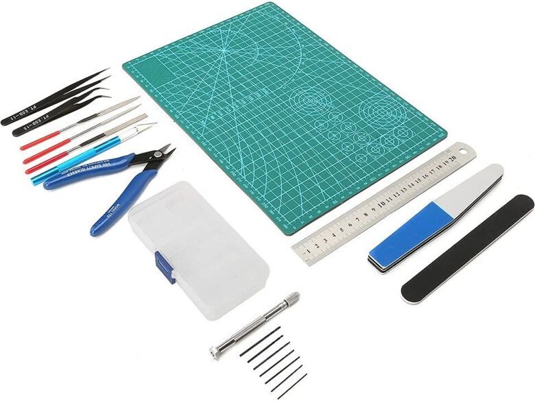 DIY-Modellbau-Werkzeugset: Pinzette, Lineal, Schneidematte, Aufbewahrungsbox, Polierstab, manuelles Spiralbohrer-Set für...