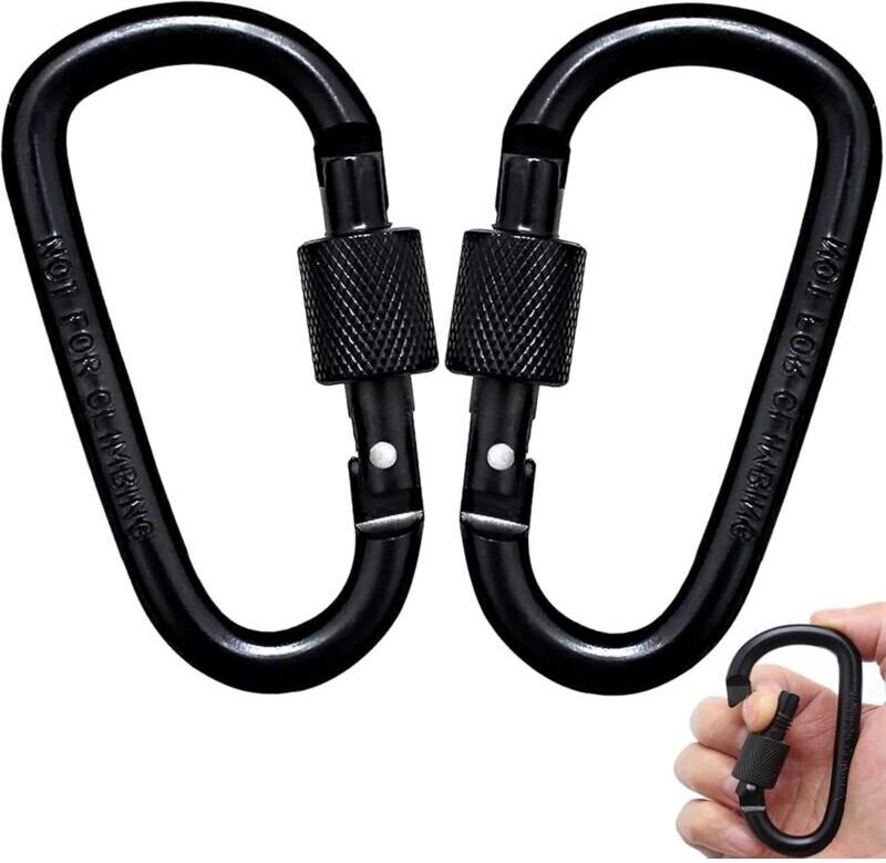 2-teiliges Karabiner-Schlüsselanhänger-Set, schwarzer Karabiner aus Aluminiumlegierung mit Schraubverschluss, zum Aufhän...