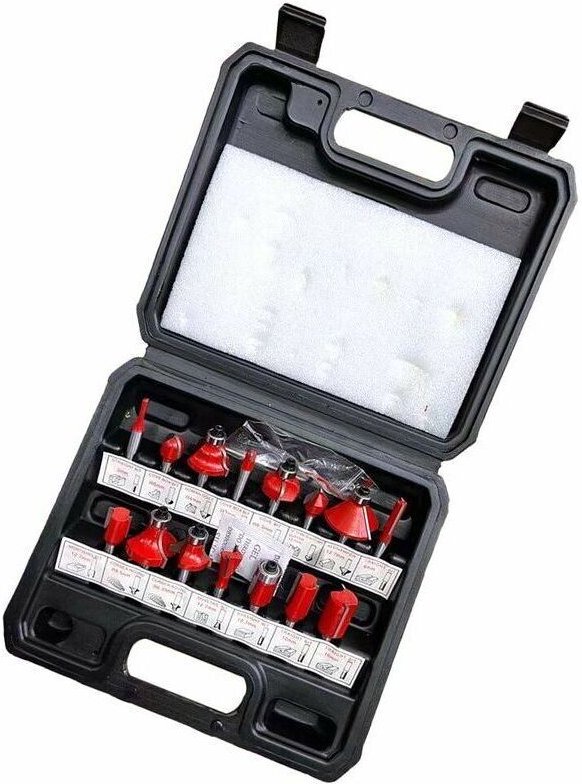 6,35-mm-Fräser. Set mit 15 geraden Nutfräsern, Holzfräser-Set, Holzbearbeitungswerkzeug (Kunststoffkoffer)