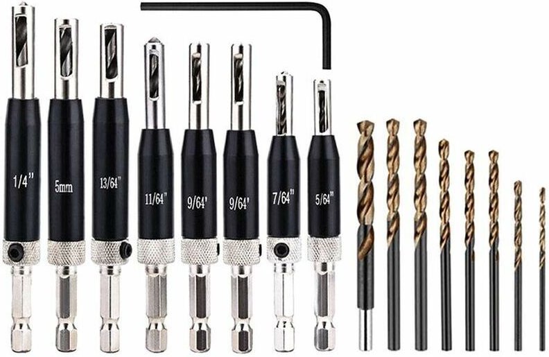 Scharnierbohrer-Set, 16-teilig, selbstzentrierende HSS-Scharnierbohrer für Holztüren, Fenster, Schränke, Schubladen, Vor...
