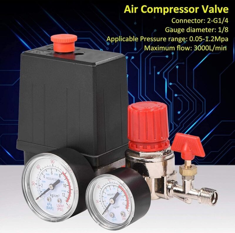 Druckschalter für Luftkompressor, 12 bar Luftkompressor, Druckschalter mit Manometern für schnelle Druckreduzierung, Sch...