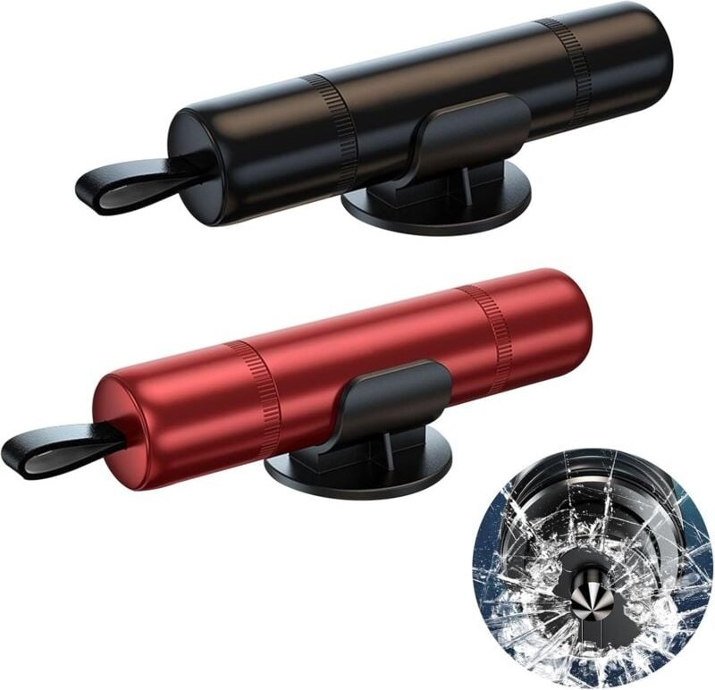 2 Stück Notfall Nothammer Auto mit 2 Halterung - 2-in-1 Notfallhammer Auto mit Gurtschneider für Sicherheit, Auto Sicher...