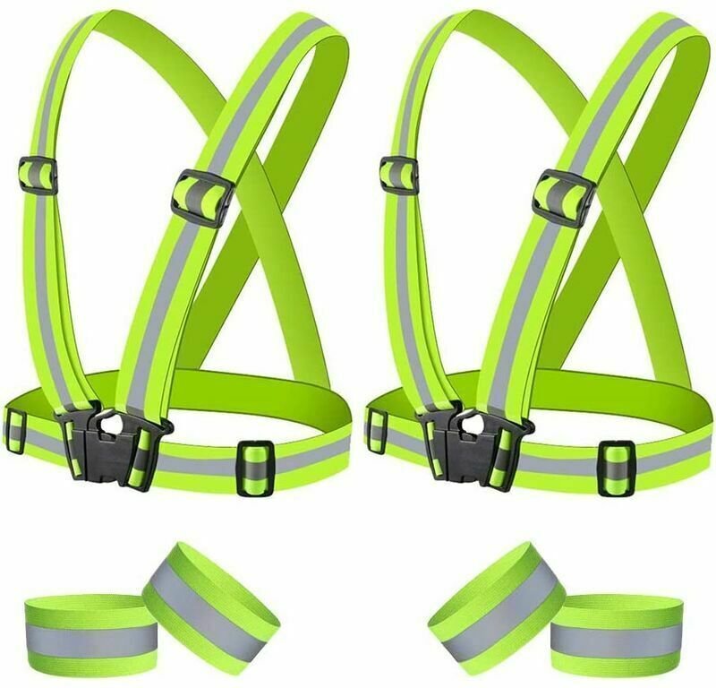 Reflektierende Fahrradweste, 2 Sicherheitswesten, 4 Reflektorarmbänder/-streifen, verstellbare elastische reflektierende...