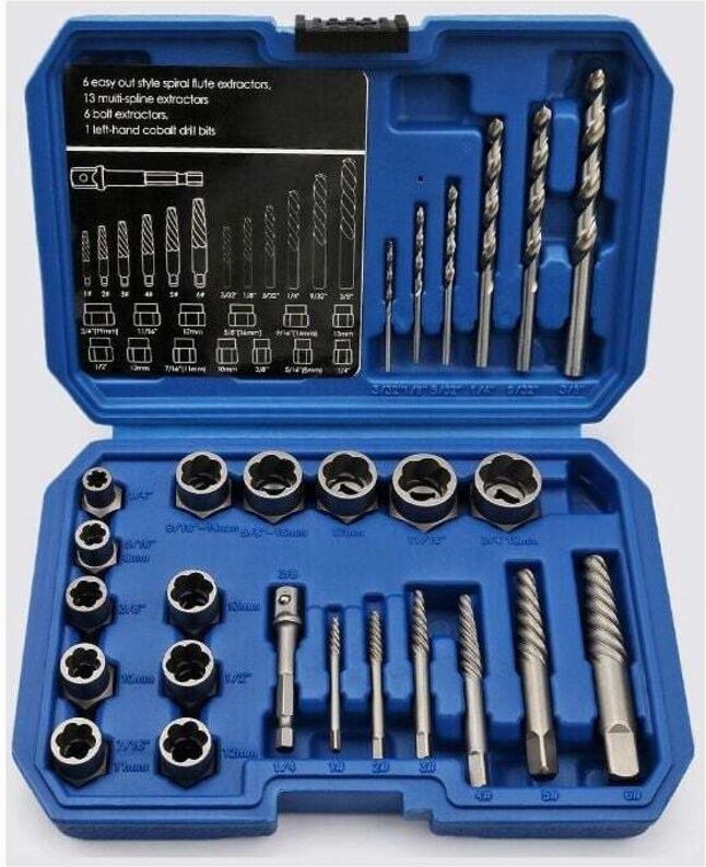 26-teiliges Set Diebstahlsichere Bolzenausdreher, Ausdreher für beschädigte Muttern, Chrom-Molybdän-Material, 8–19 mm