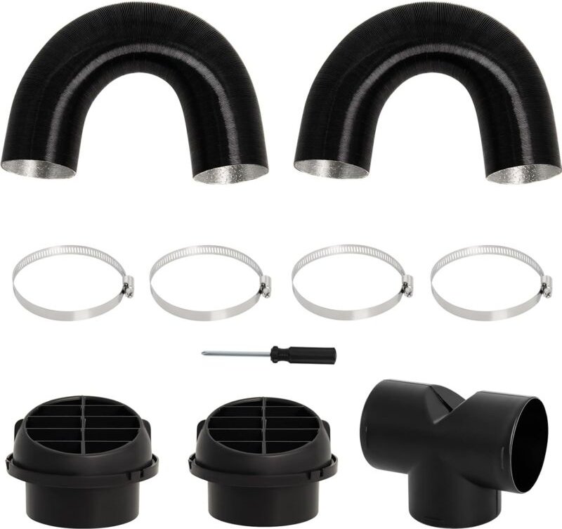 Dieselheizungs-Kanalset – 75-mm-T-Stück-Auspuffrohr, Heißluftauslass mit 2 Pilzkopfdüsen und 4 Klemmen, inklusive Schrau...
