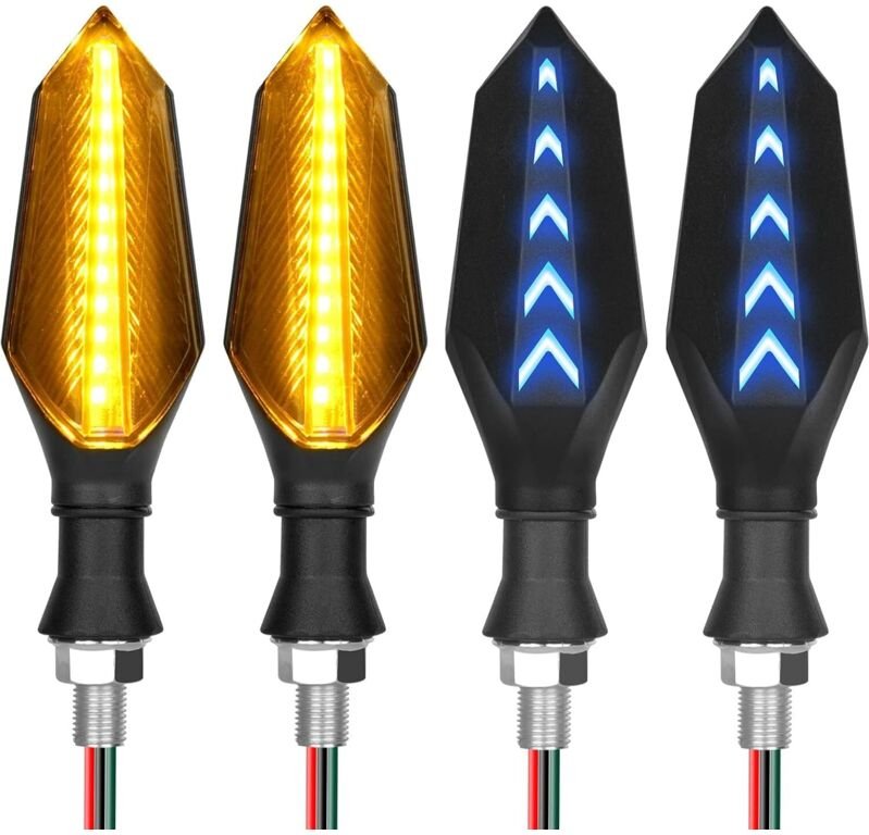 Motorrad-LED-Blinker, 4 universelle LEDs, wasserdichte Blinkanzeige, 12-V-LED-Helligkeit, Tagfahrlicht und Bremslicht