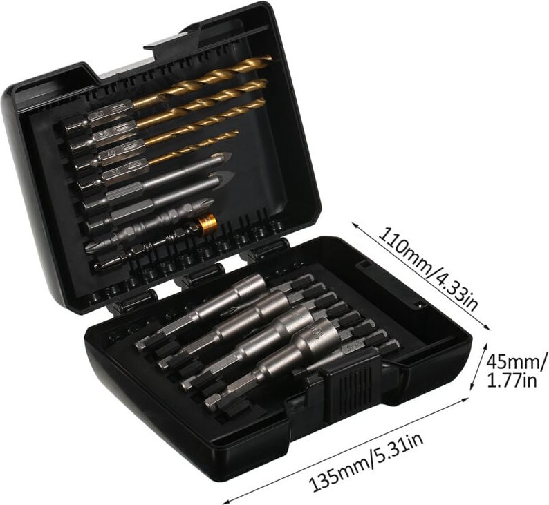 Set mit 20 Bohrern, Schraubendreherbits und Schlagschrauberbits für Holz, Metall, Stahl und Elektrowerkzeuge, inklusive ...