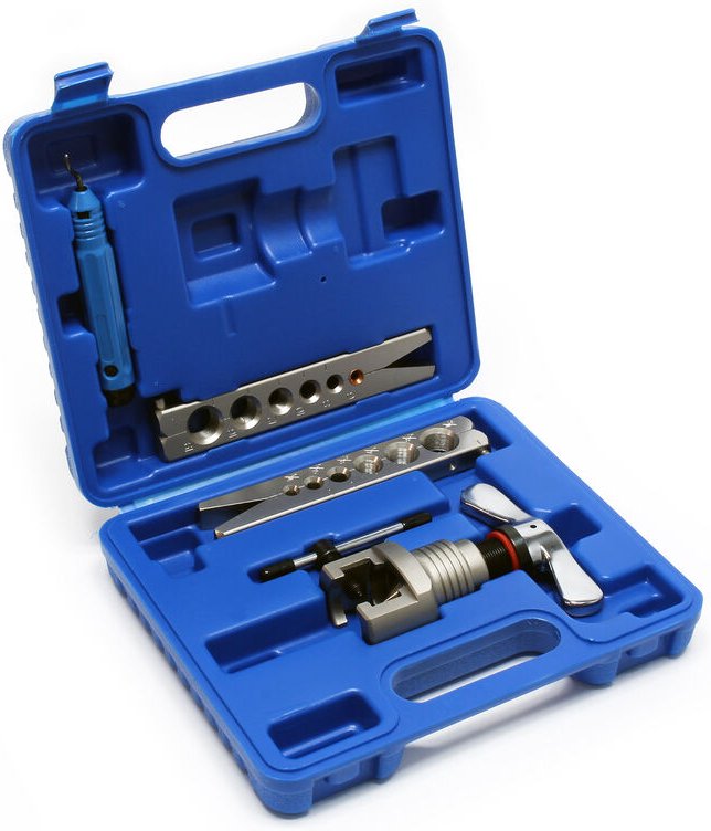 Bördelwerkzeug für Exzenterkonus, Alurohre, Kupferrohre, Messingrohre, 45° Bördel, Einzelfackeln mit Spannbacke & Drucks...