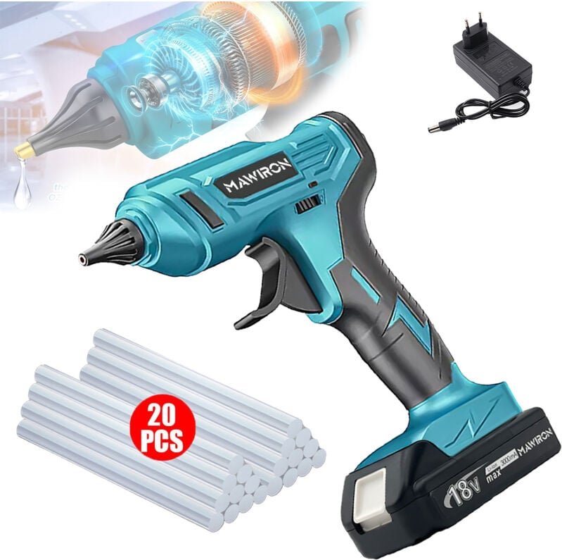 Klebepistole, 100 w kabellose elektrische Heißklebepistole mit 20 Stück 11 mm Klebestiften, 1 x 3,0 a Akku + Ladegerät, ...