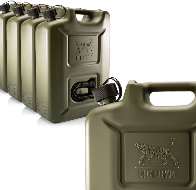 BigDean 4 Stück Benzinkanister 20L in Olivgrün mit flexiblem Ausgießer - Kraftstoffkanister für Benzin & Diesel - Kanist...