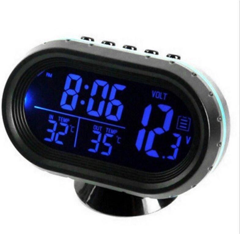 Digitales Auto-Thermometer mit Uhr, 12 V Gleichstrom, LED-Beleuchtung, Doppeltemperaturanzeige, Voltmeter und Spannungsp...