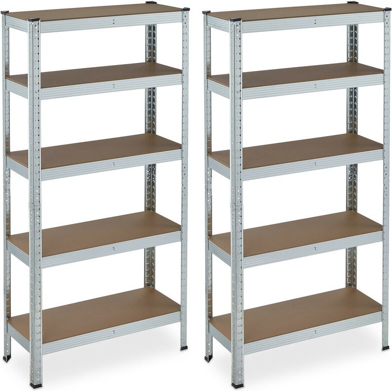 2 x Schwerlastregal verzinkt, Traglast 875 kg, 150x75x30 cm, 5 Einlegeböden, zum Stecken, Stahl, Kellerregal, silber