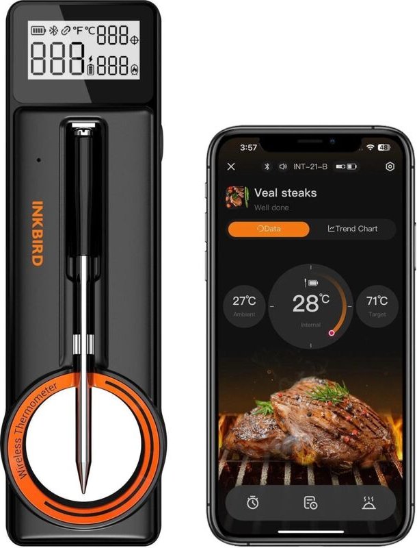 INKBIRD INT-21-B Kochthermometer, Bluetooth-Fleischthermometer mit 5 mm ultradünner Sonde, LCD-Bildschirm