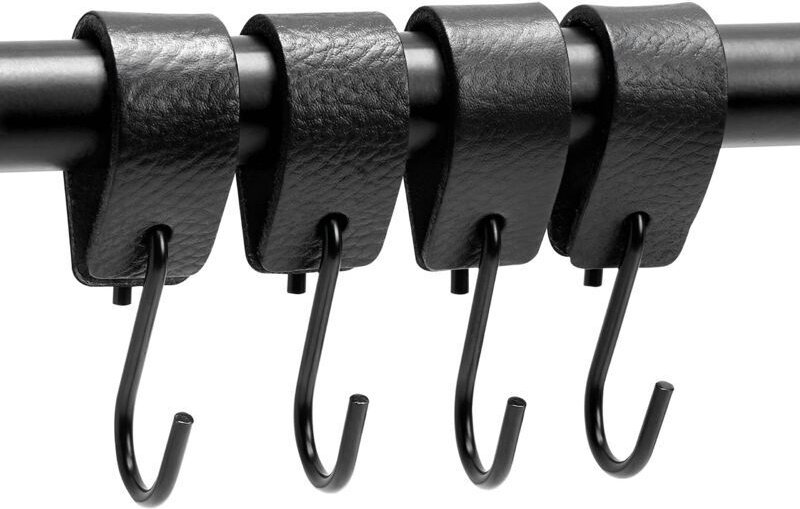 Vtizikl Crochets en S multifonctionnels en cuir - Noir - 4 pièces - Crochet pour manteau - pour cuisine, salle de bain, ...