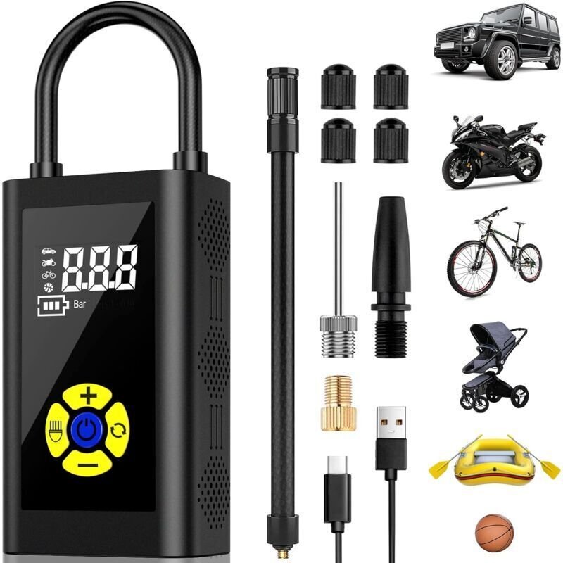 Compressore d'Aria Portatile, Versione Gonfiatore Pneumatici per Auto, Pompa per Bicicletta, Mini Compressore per Auto, ...