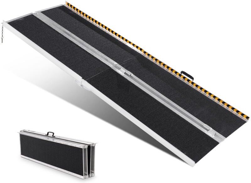 VEVOR Tragbare Rollstuhlrampe, 2,13 m, 363 kg Tragkraft, rutschfeste Aluminium-Klappschwellenrampe, faltbare Rollstuhlra...